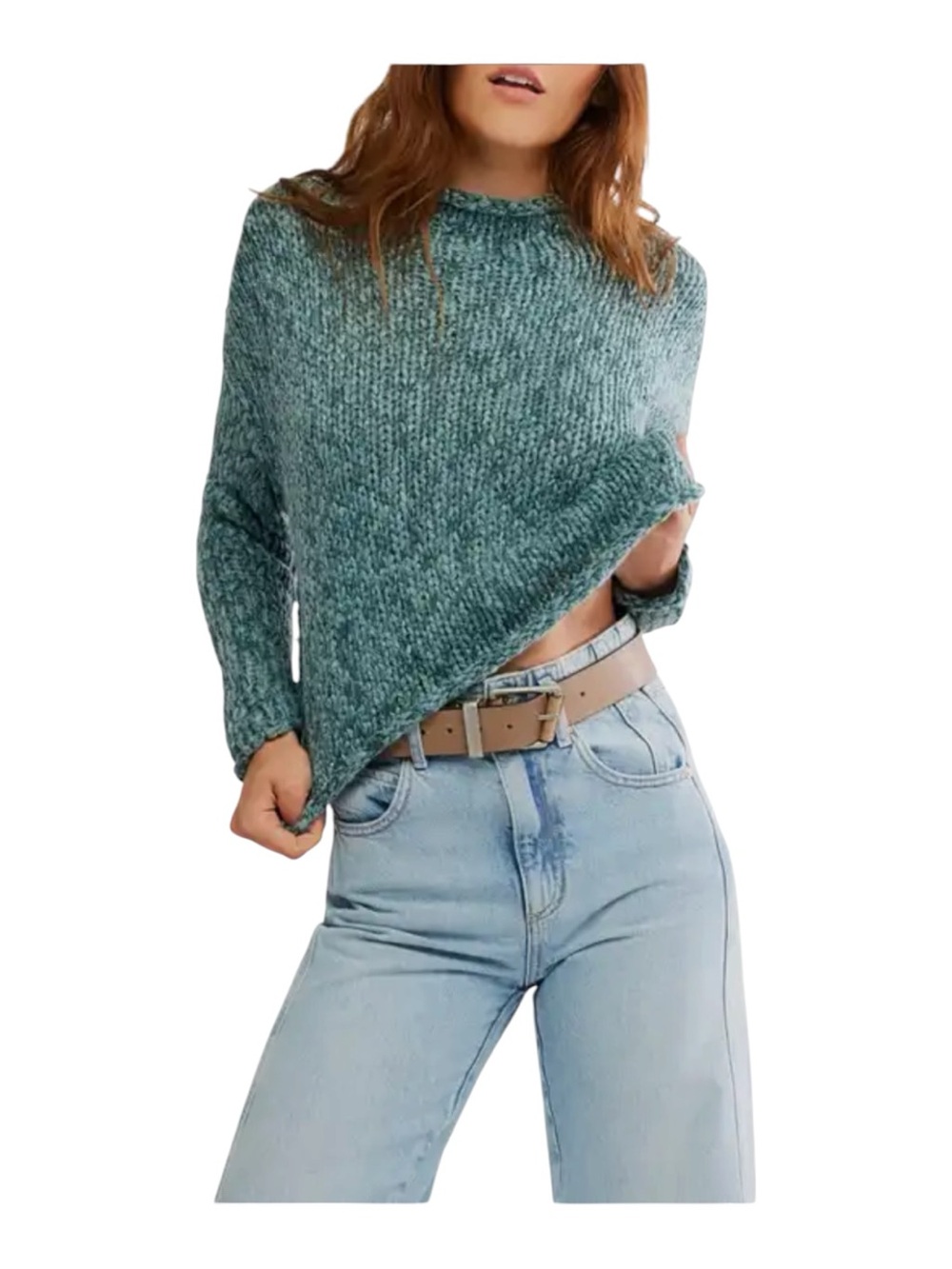 NWOT Free People Teal Marled Crewneck Sweater